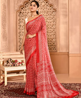 Red Modal Silk Saree with Leheriya Print